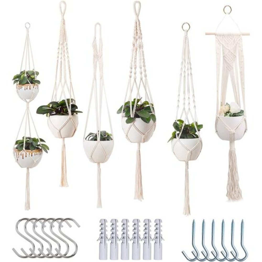 Macrame Plant Hangers Indoor Macrame Hanging Planters for Indoor Plants, 6 Pack